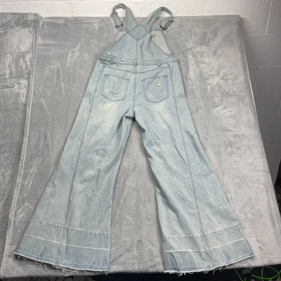 NWT Aaron & Amber Overalls Womens XL Blue Denim Flared Leg Adjustable Straps - Picture 2 of 10